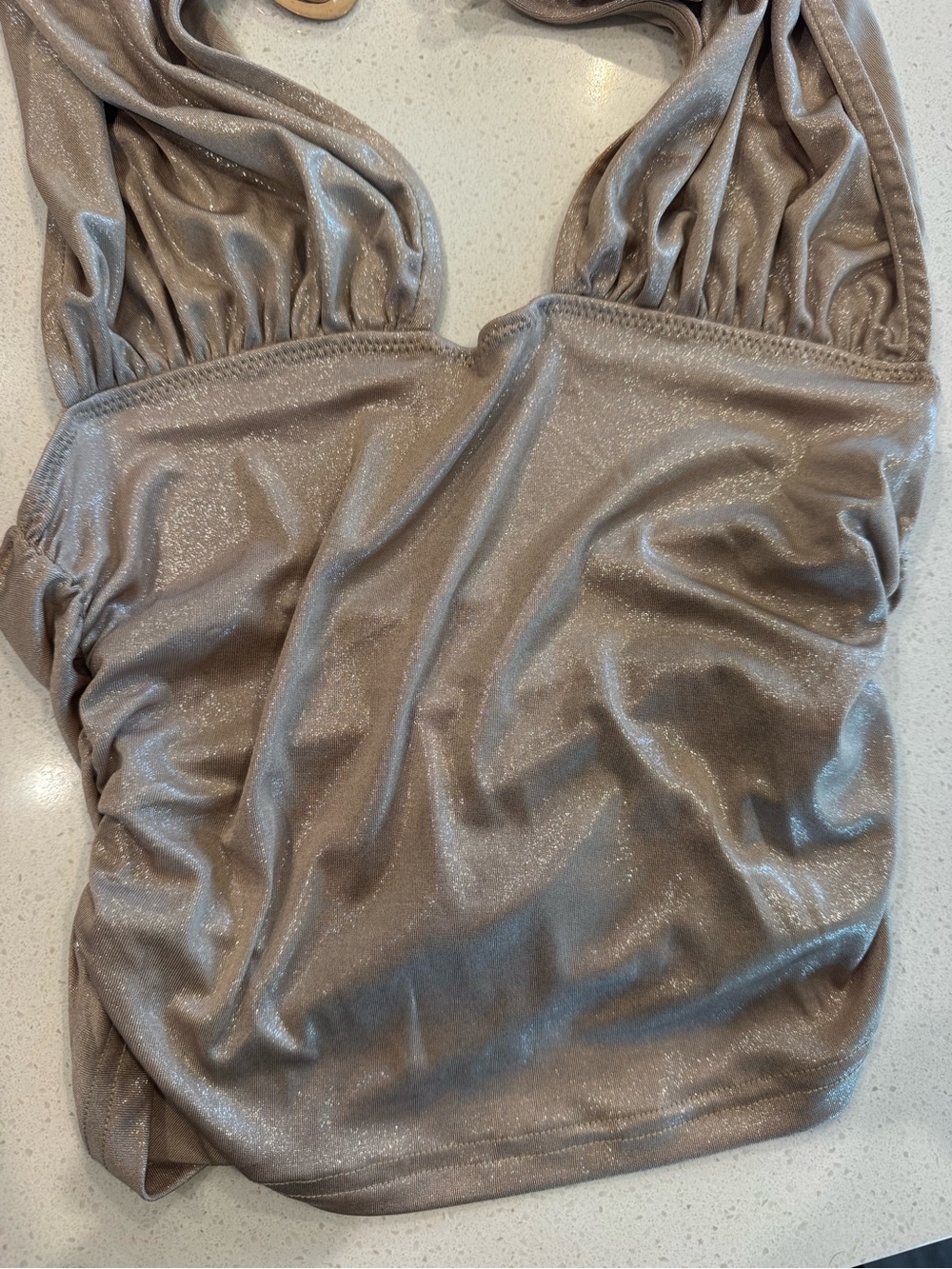 Tiger Mist Champange Ruched Crop Top | Metallic Bustier Size XS - Picture 5 of 9